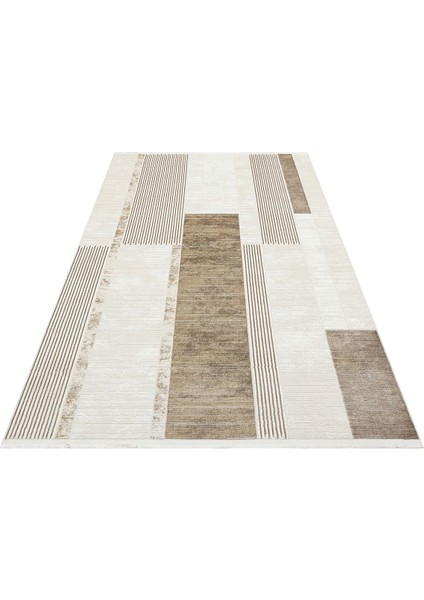 Lagos XW LGS 22 Krem Gri - Yıkanabilir Hav Vermez Modern Desenli Halı