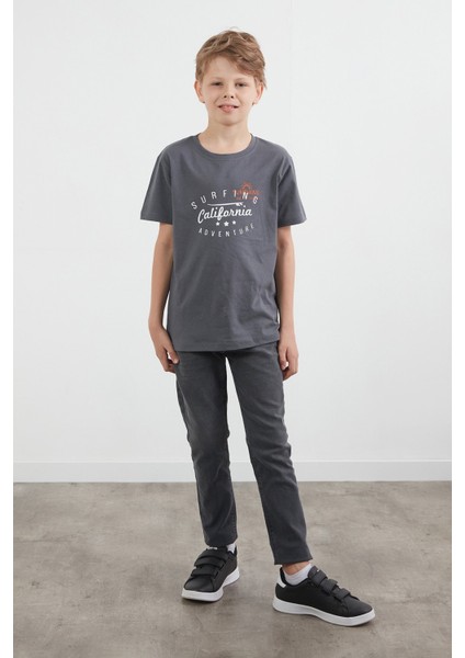 %100 Pamuk Önü ve Arkası Yazı Baskılı Erkek Çocuk Tişört