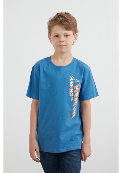 %100 Pamuk Adventure Yazı Baskılı Erkek Çocuk Tişört