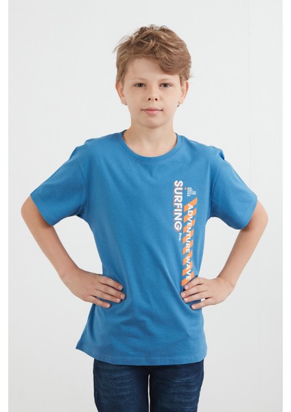 %100 Pamuk Adventure Yazı Baskılı Erkek Çocuk Tişört fiyatları