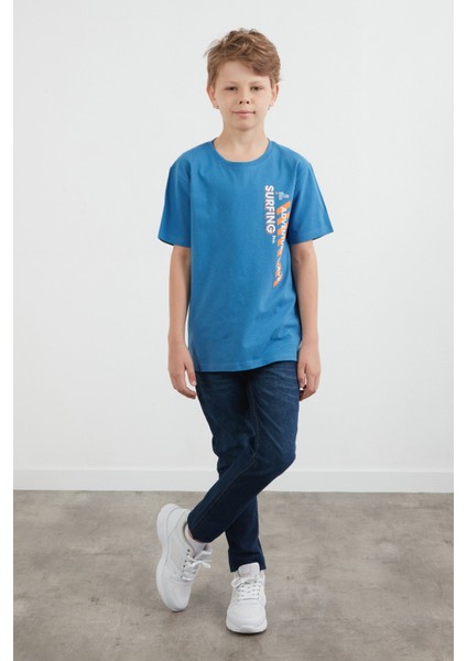 %100 Pamuk Adventure Yazı Baskılı Erkek Çocuk Tişört modelleri
