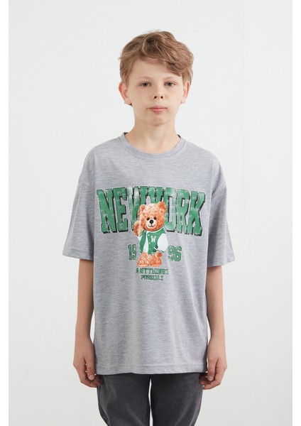 Newyork Yazı ve Ayıcık Baskılı Erkek Çocuk Tişört