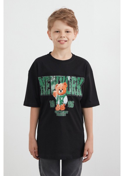 Newyork Yazı ve Ayıcık Baskılı Erkek Çocuk Tişört
