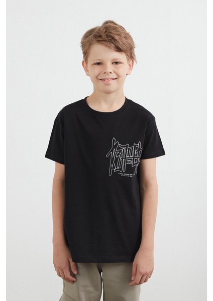 %100 Pamuk Yazı Baskılı Erkek Çocuk Tişört