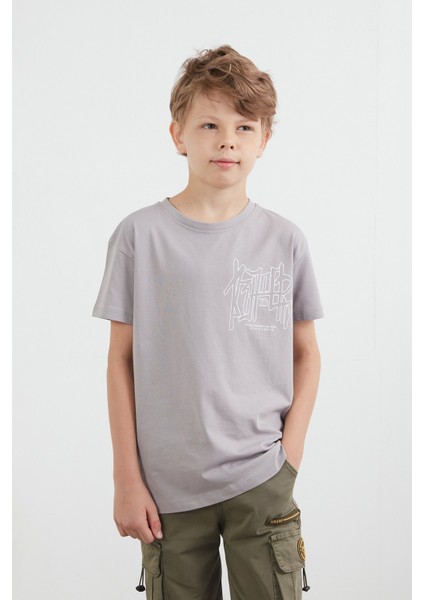 %100 Pamuk Yazı Baskılı Erkek Çocuk Tişört