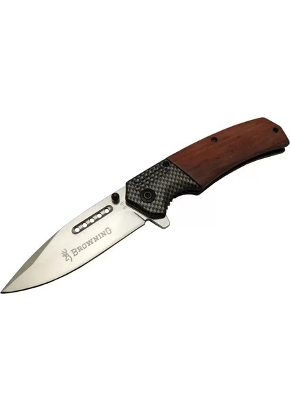 Browning 8-8 Kahverengi Kamp Çakı 20CM - Yarı Otomatik, Kemerlikli, Ahşap Sap