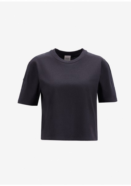 LVGWS5K109UB1-PW - Siyah Yuvarlak Yaka Normal Düz Kadın T-Shirt