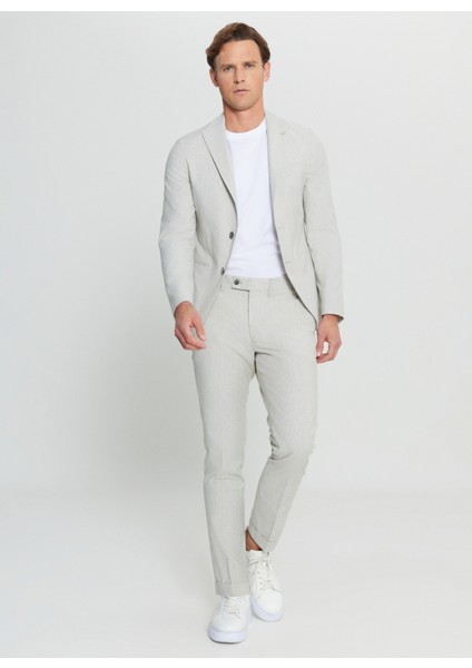 Normal Bel Slim Fit Gri - Beyaz Erkek Takım Elbise ACE030252213_GBY