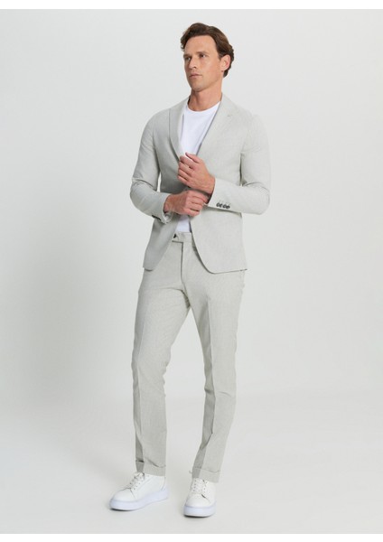 Normal Bel Slim Fit Gri - Beyaz Erkek Takım Elbise ACE030252213_GBY