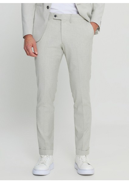 Normal Bel Slim Fit Gri - Beyaz Erkek Takım Elbise ACE030252213_GBY