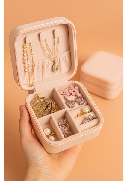 Mini Takı Kutusu Seyahat Tipi Mücevher Çantası Kolye Yüzük Küpe Organizer Takı Düzenleyici Beyaz