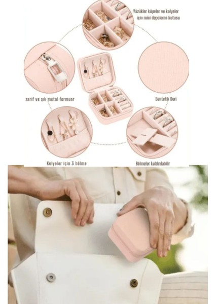 Mini Takı Kutusu Seyahat Tipi Mücevher Çantası Kolye Yüzük Küpe Organizer Takı Düzenleyici Beyaz