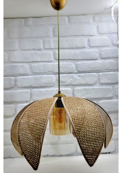 Hasır Hazeran Rattan Palmiye Model Bohem Salon Oturma Odası Hol Cafe Restaurant Tekli Sarkıt Avize