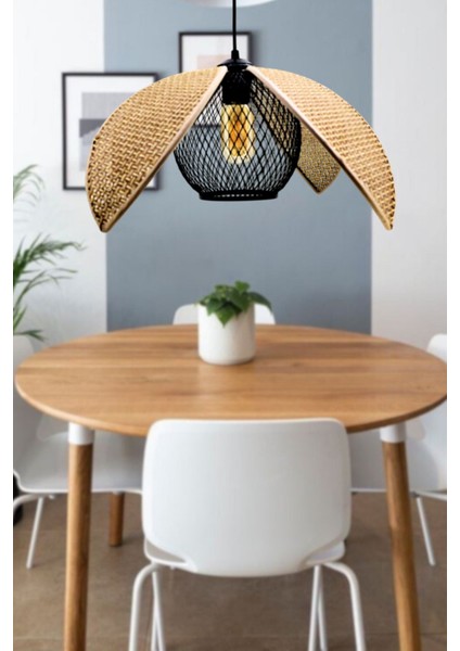 Hasır Hazeran Rattan Palmiye Model Bohem Salon Oturma Odası Hol Cafe Restaurant Tekli Sarkıt Avize