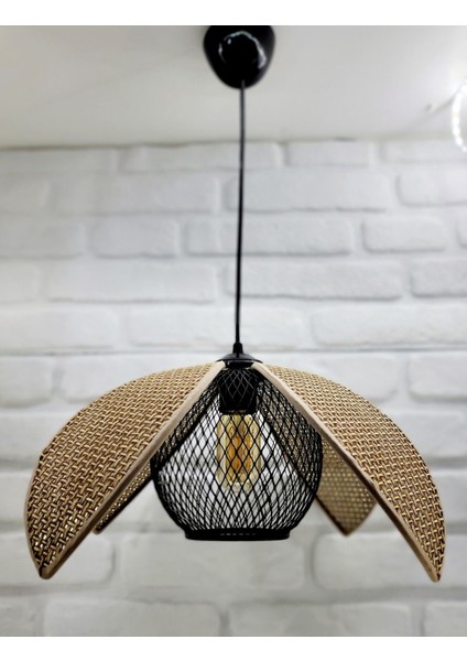 Hasır Hazeran Rattan Palmiye Model Bohem Salon Oturma Odası Hol Cafe Restaurant Tekli Sarkıt Avize