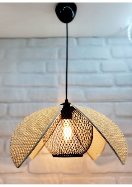 Hasır Hazeran Rattan Palmiye Model Bohem Salon Oturma Odası Hol Cafe Restaurant Tekli Sarkıt Avize