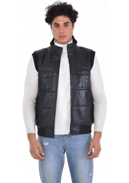 Hakiki Deri Siyah Hakim Yaka Dört Cepli Erkek Deri Yelek fiyatları
