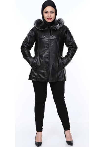 Hakiki Kuzu Derisi Siyah Kürklü Kieran Kadın Ceket fiyatları