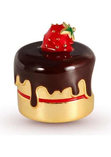 Çilek Süslemeli Çikolatalı Pasta Charm, 18K Altın Kaplama 925 Ayar Gümüş