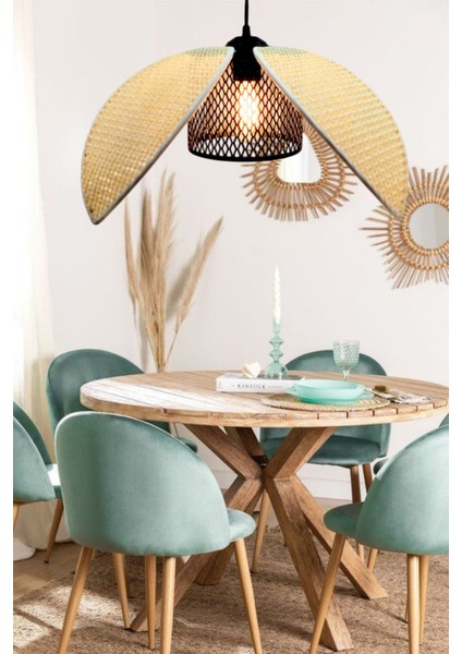 Hasır Hazeran Rattan Palmiye Model Bohem Salon Oturma Odası Hol Cafe Restaurant Tekli Sarkıt Avize