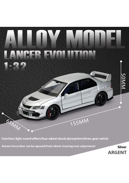Jdm Mitsubishi Lancer Evolution Dokuzuncu Nesil Süper Yarış Metal Alaşım Pres Döküm Model Araç Ses ve Işık Sağ Dümen Hediye (Yurt Dışından)
