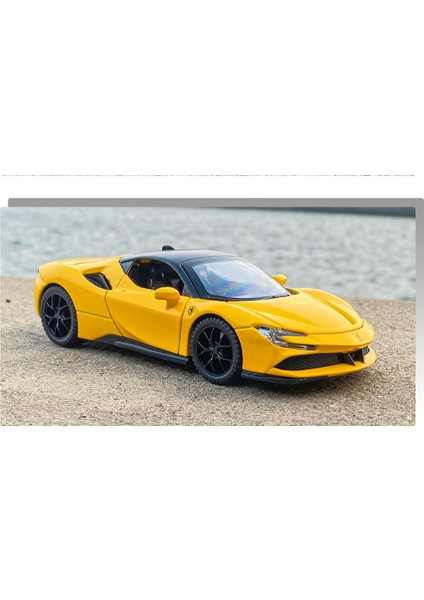 Ferrari SF90 Supercar Yüksek Simülasyon Diecast Metal Alaşım Model Araba Ses Işık Geri Çekin Koleksiyonu Oyuncak (Yurt Dışından)