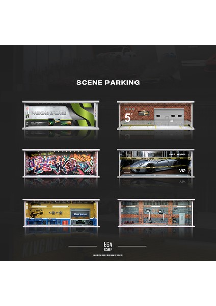 1/64 Işık Versiyonu ile Garaj Sahnesi Model Sahne Simülasyon Modeli Sahne Dekorasyon Toplama (Bebekler ve Araba Modelleri Hariç) (Yurt Dışından) modelleri