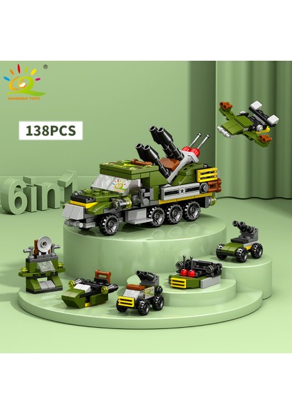 Huıqıbao 6ın1 Şehir Mühendisliği Araba Polis Kamyonu Yapı Taşları Tankı Helikopter Tuğla Yangın Söndürme Seti Oyuncaklar Lar Için (Yurt Dışından)