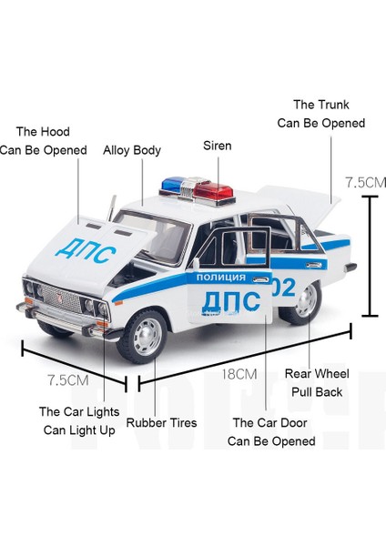 1/24 Lada 2106 Polis Alaşım Araba Modeli Metal Döküm Oyuncaklar Geri Çekin Ses ve Işık Simülasyon Araçlar Lar Için (Yurt Dışından) modelleri