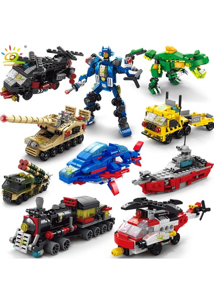 Huıqıbao 6ın1 Şehir Mühendisliği Araba Polis Kamyonu Yapı Taşları Tankı Helikopter Tuğla Yangın Söndürme Seti Oyuncaklar Lar Için (Yurt Dışından) fiyatları