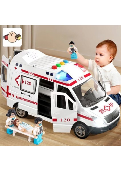 Wansong2 Alaşım Ambulans Modeli Simülasyon Geri Çekilebilir Ses ve Işık Döküm Alaşım Araba Oyuncak Seti Doğum Günü Hediyesi (Yurt Dışından)