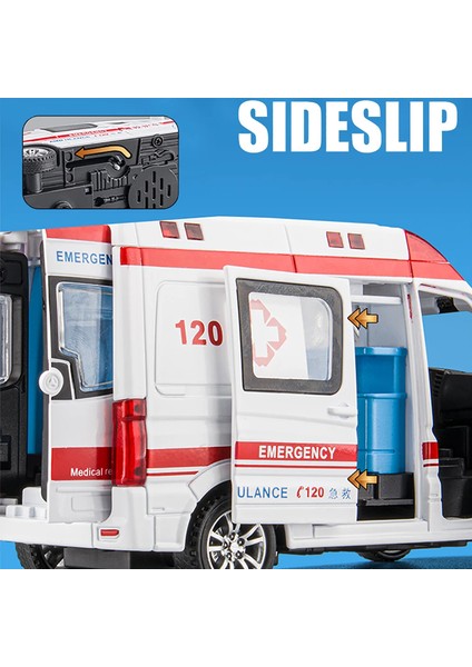 Wansong2 Alaşım Ambulans Modeli Simülasyon Geri Çekilebilir Ses ve Işık Döküm Alaşım Araba Oyuncak Seti Doğum Günü Hediyesi (Yurt Dışından)