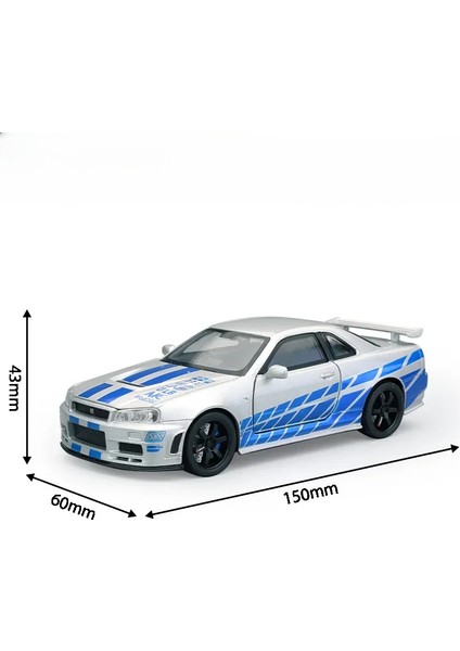 Nissan Skyline Gtr R34 Alaşım Ölçekli Model Araba Döküm Metal Araç Ses ve Işık Koleksiyon Oyuncağı (Yurt Dışından)