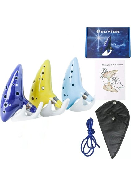 Ocarina 12 Ton Alto C Seramik Ocarina Müzik Aleti Şarkı Kitabı Boyun Dize Boyun Kordon Taşıma Çantası Mavi (Yurt Dışından) fiyatları