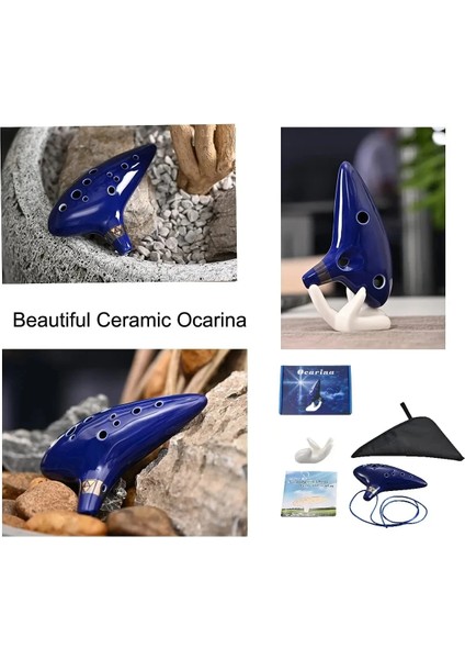 Ocarina 12 Ton Alto C Seramik Ocarina Müzik Aleti Şarkı Kitabı Boyun Dize Boyun Kordon Taşıma Çantası Mavi (Yurt Dışından) fırsatları