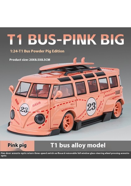 Volkswagen T1 Otobüs Körfez Yağı Martini Low Ride Geniş Gövde Modifiye Alaşım Metal Pres Döküm Model Araba Ses ve Işık Hobi (Yurt Dışından)
