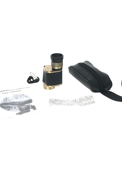 6X24 , Askeri Tarzi Pirinç ve Deri Kaplamalı, Deri Çantalı Monocular Dürbün Sarı