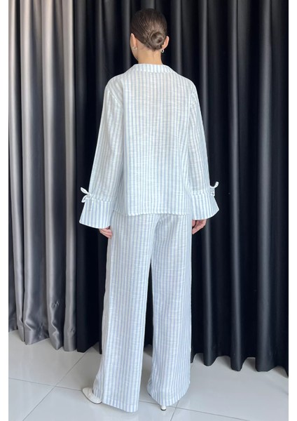 Ön Bağlamalı Çizgili Bluz Pantolon Ikili Takım P-00017572 modelleri