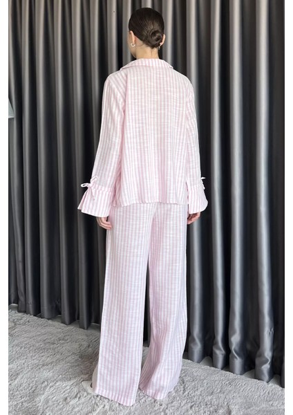 Ön Bağlamalı Çizgili Bluz Pantolon Ikili Takım P-00017572 modelleri