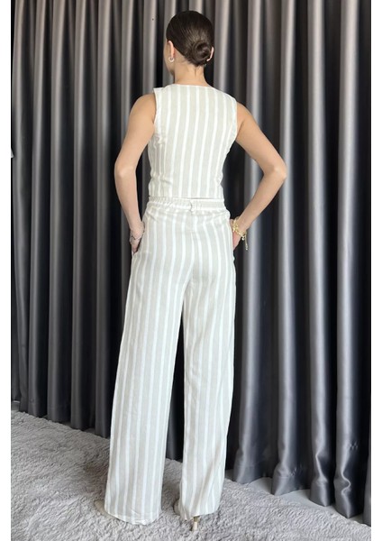 Astarlı Ön Bağlamalı Keten Yelek Pantolon Ikili Takım P-00017573 modelleri
