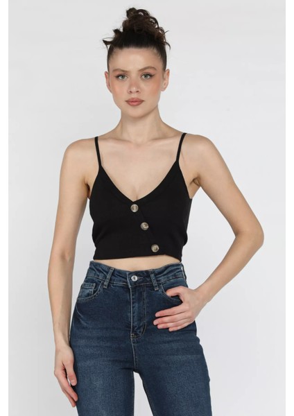 Kadın Ip Askılı Asimetrik Düğmeli Pedli Fitilli Büstiyer P-00016103