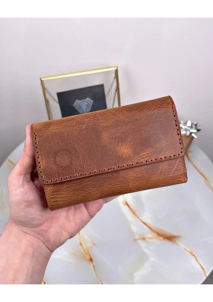 Hakiki Deri Saraciye Dikişli Çok Bölmeli Kadın Cüzdan 2095