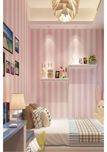 Elite Bien Exclusive 5356 Popüler Pembe Beyaz Çizgili Lüx Gramajlı Duvar Kağıdı 5,30 M² 1 Adet
