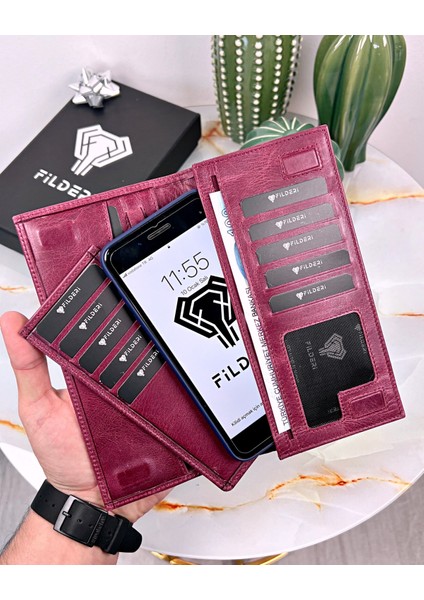 Telefon Bölmeli - Hakiki Deri Cüzdan - Mıknatıslı - Büyük Paraportföy 2047
