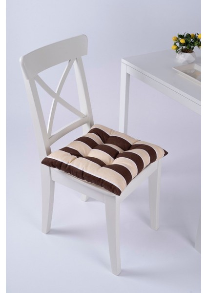 Elite Beta Kahve Krem Pofidik Sandalye Minderi Bağcıklı 40X40CM 1 Adet