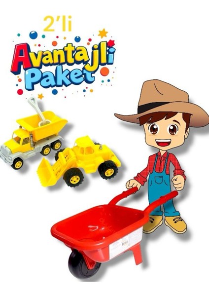 Elite Oyuncak El Arabası + Ikili Inşat Aracları 2 Li Set Avantaşlı Paket 1 Adet