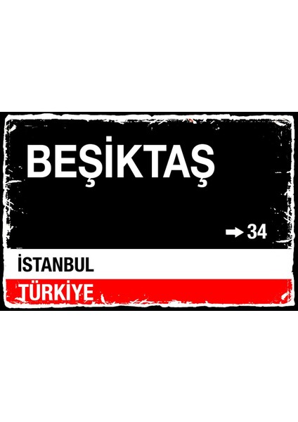 Elite Beşiktaş Sokak Tabelası Retro Ahşap Poster 1 Adet