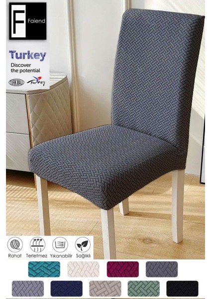 Elite Tuğla Desen Sandalye Kılıfı Yıkanabilir Likralı Esnek Lastikli Sandalye Örtü ( Antrasit) 1 Adet