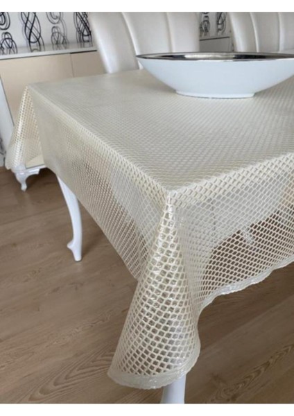 Elite Şeffaf Kaplamalı Petek Desenli Pvc Muşamba Masa Örtüsü Krem 1 Adet