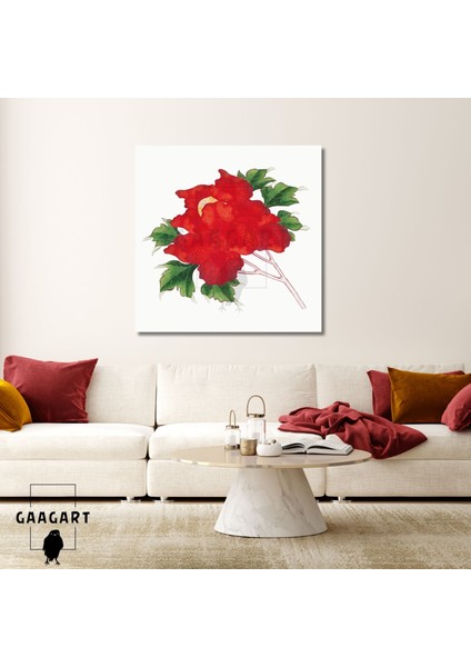 Kare Kanvas Tablo Ünlü Eserler Katsushika Hokusai Kırmızı Çiçekler
